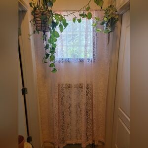 Vintage Pink Floral Lace Curtain Panel Set!
